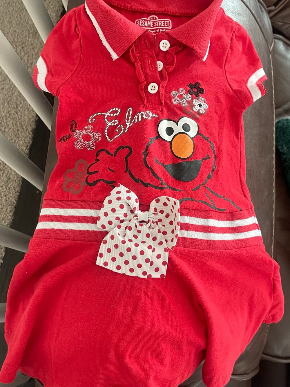 Sesame Street Red Elmo Polo Dress with White Polka Dot Bow